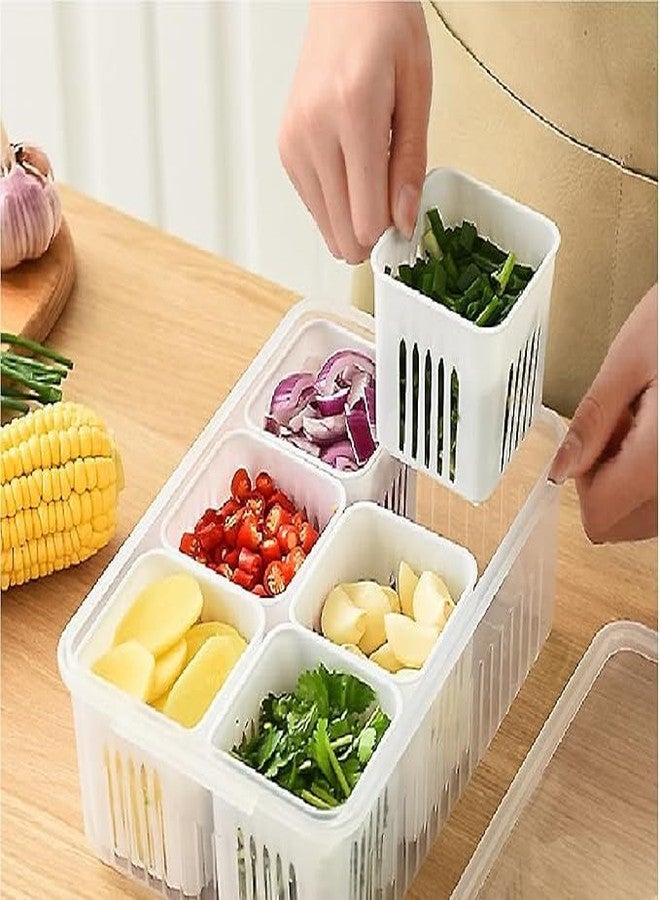 YEKDA Plastic Vegetable Storage Organizer Box Set for Fridge with Drain Cup Removable Fridge Storage Boxes for Chopped Vegetables Fruits freezer Safe Container with Lid 6 Compartment, Transparent - Image 5
